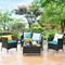 Costway 4PCS Rattan Patio Furniture Set Cushioned Sofa Chair Coffee Table